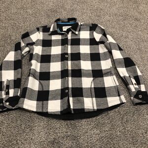 Orvis Jacket Womens Small White Buffalo Plaid Shacket Flannel Lined Pockets